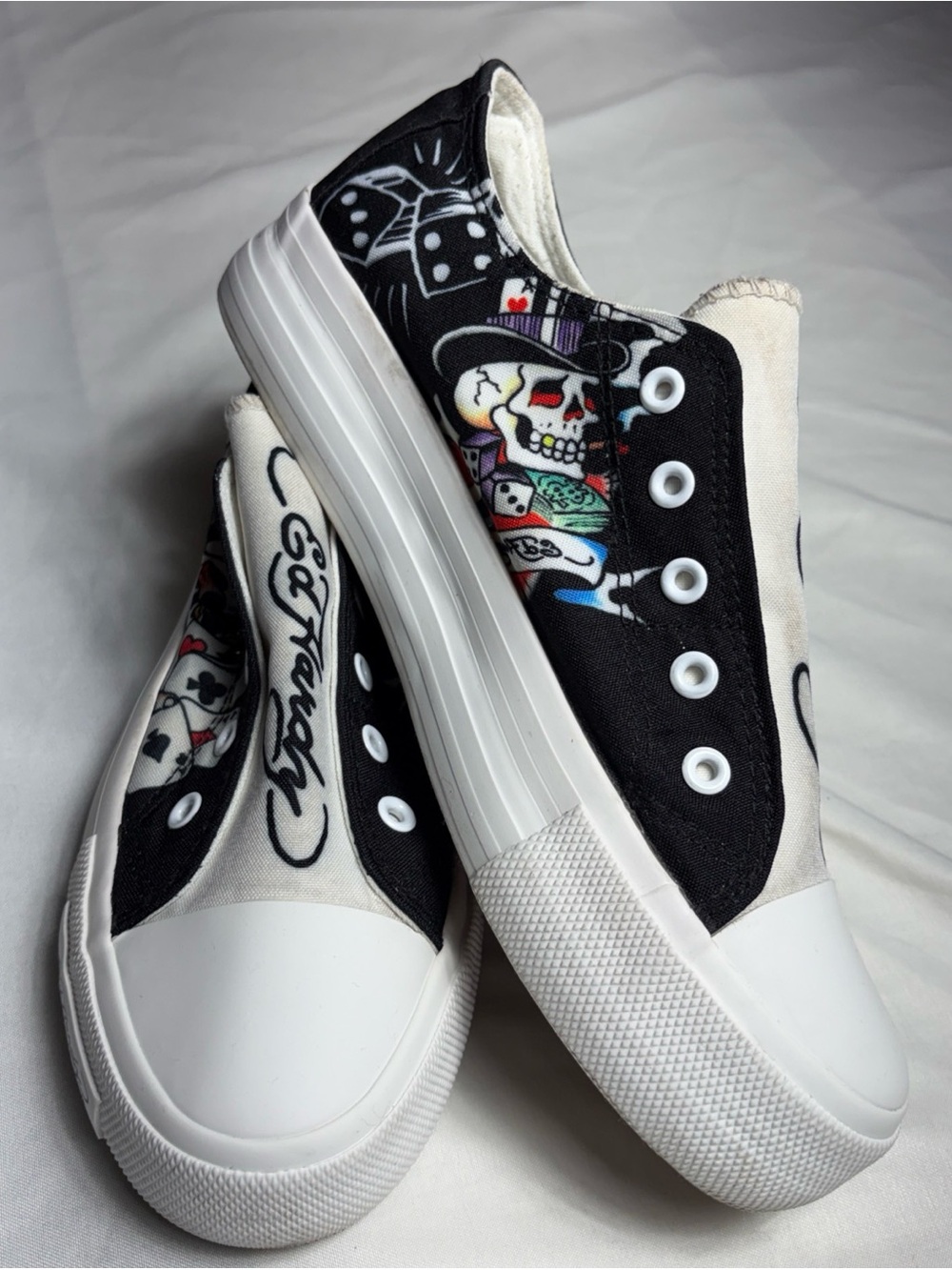 Ed Hardy Black and White Slip-On Graphic Athletic Sneakers - Picture 5 of 13